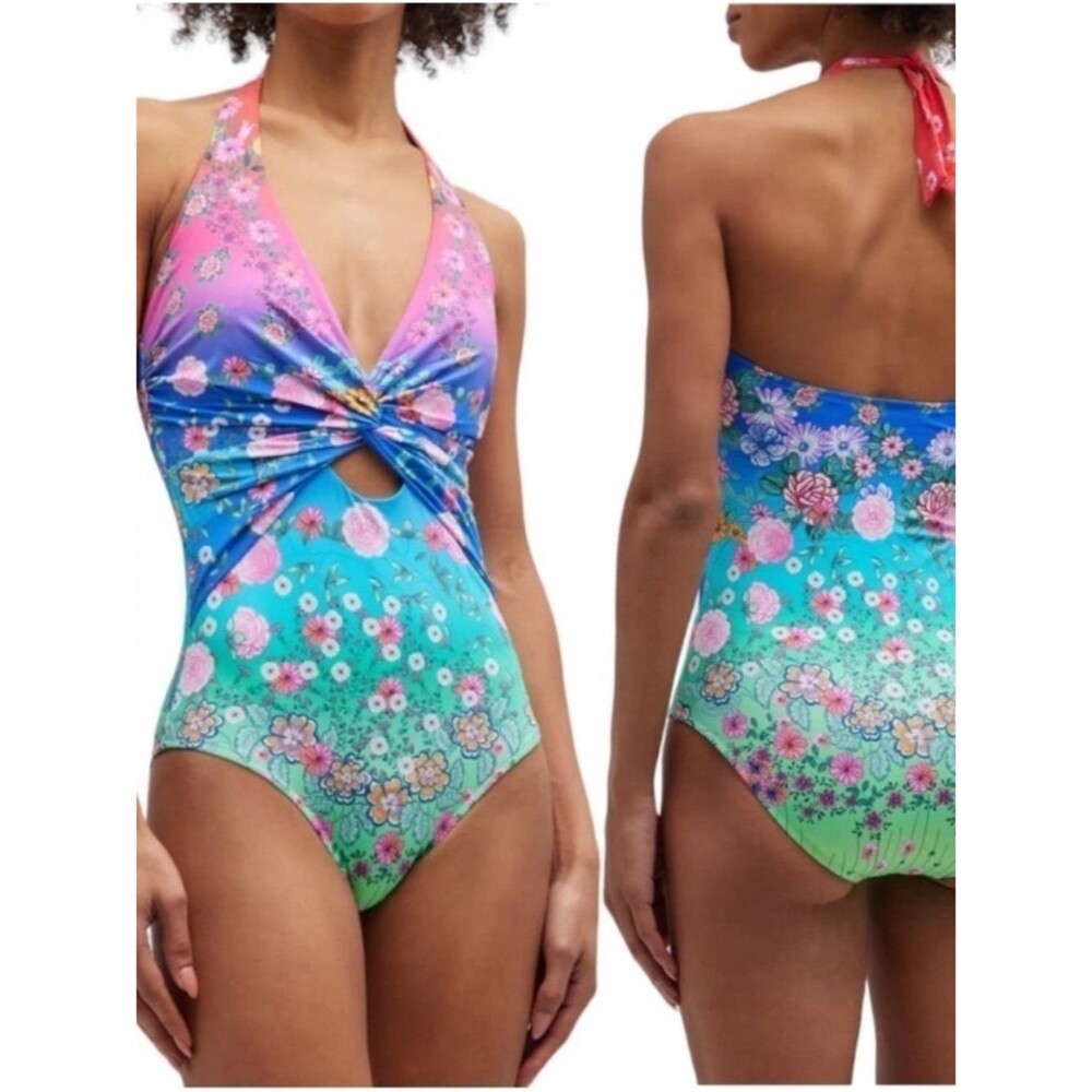 Johnny Was NEW Front Twist Keyhole One Piece Bathing Suit Size Small